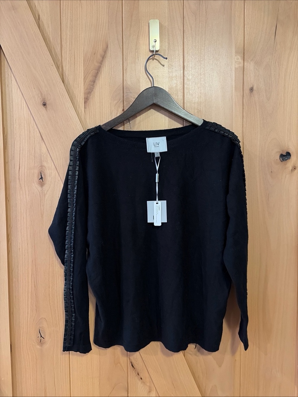 LIV Milano Women's Black Soft Pullover Sweater Rhinestones Embellished S NWT